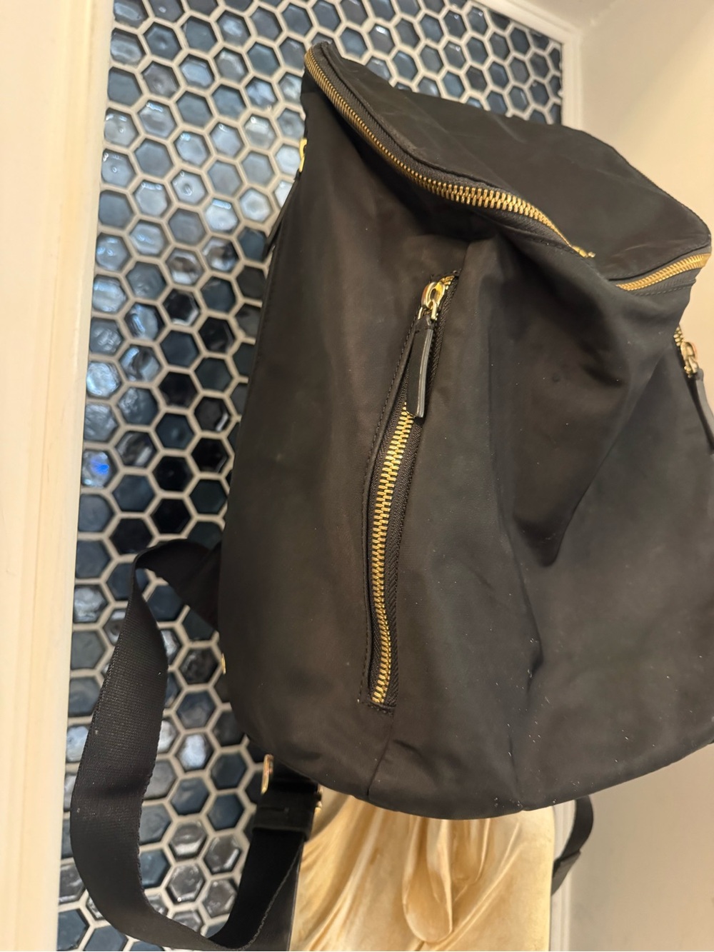Tumi Black Backpack with Gold Hardware Accents - Picture 4 of 14